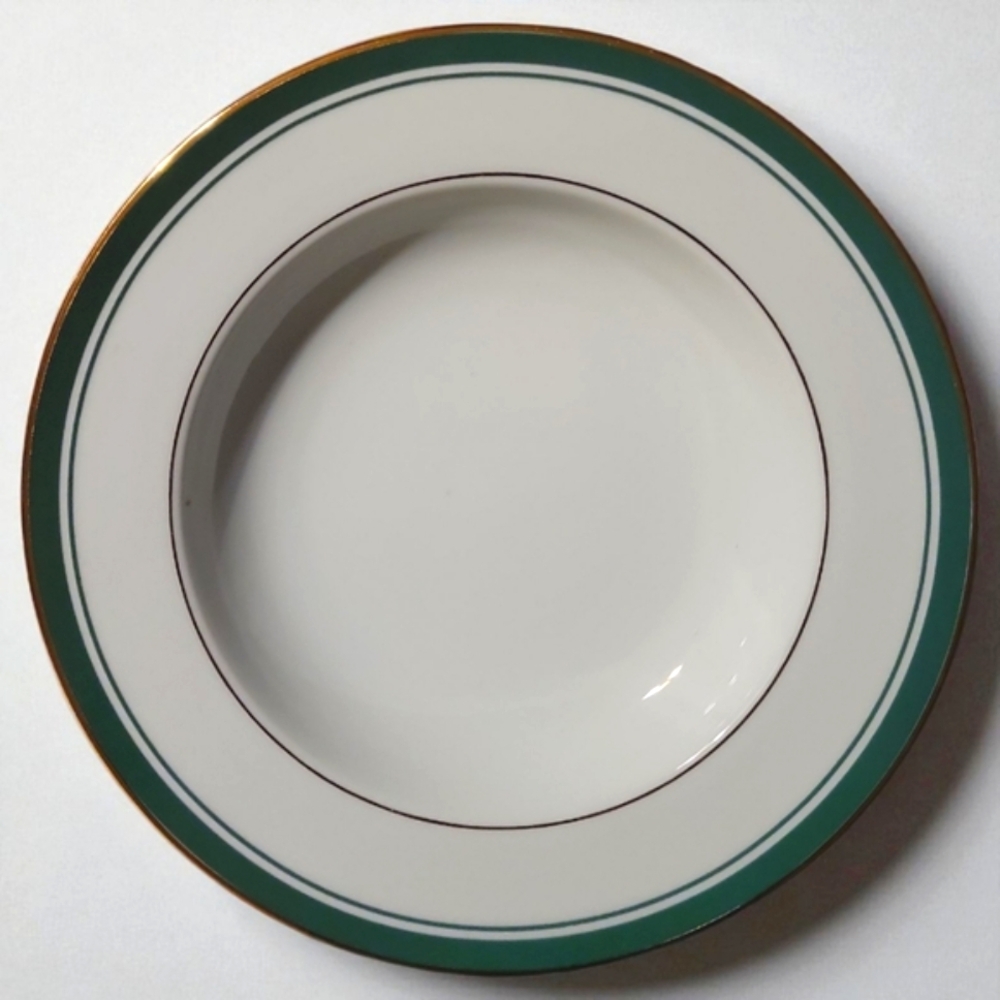 Vtg Large Rim Soup/Salad Bowl Philip Kingsley Classics Emerald Green Gold White